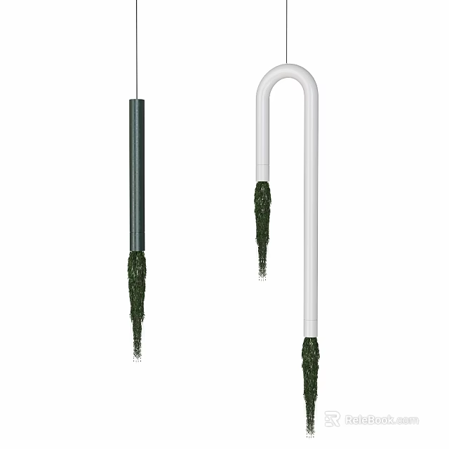 Hanging Decorative Poles With Greenery In Black And White Design 3d model 