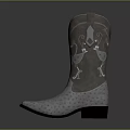 Gray Leather Cowboy Boots With Embroidered Floral Design Speckled Toe And Block Heel