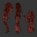 Three Red Haired Female Characters In Various Poses With Different Outfits 3d model