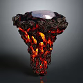 Volcanic Inspired Structure With Glowing Lava Flow And Silver Dome Top