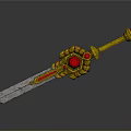Ornate Sword With Golden Hilt Red Gemstones And Silver Blade And Intricate Golden Decorations