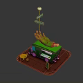 Green Food Truck With Banana Decorations Street Lamp Banana St Avenue Sign Small Table Chair