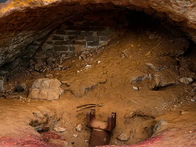 Natural Cave Interior With Dirt Floor Bricks And Metal Structure Elements 3d model