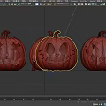 Halloween Themed Decorative Ornament Set With Carved Pumpkins And Small Candle