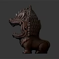 Decorative Ornament Set Featuring Bronze Lion Figurine With Intricate Carved Patterns And Traditional Style