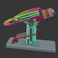 Futuristic Sci Fi Weapon With Yellow Gray Design And Silver Base Stand 3d model