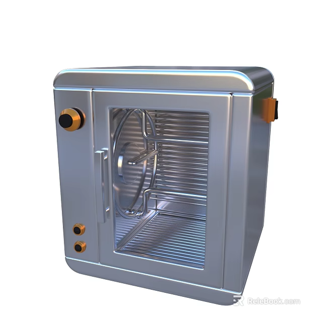 Silver Kitchen Appliance with Transparent Glass Door Metal Racks and Control Knobs Modern Compact Design 3d model 
