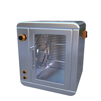 Silver Kitchen Appliance with Transparent Glass Door Metal Racks and Control Knobs Modern Compact Design 3d model