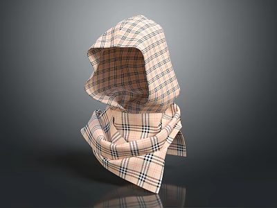 Stylish Plaid Hooded Scarf With Classic Check Pattern And Soft Fabric Texture 3d model