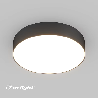 Modern Round Ceiling Light With Sleek Black Frame And Bright White Glow 3d model