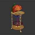 Decorative Ornament Combination Set With Globe On Wooden Wheeled Tiered Stand