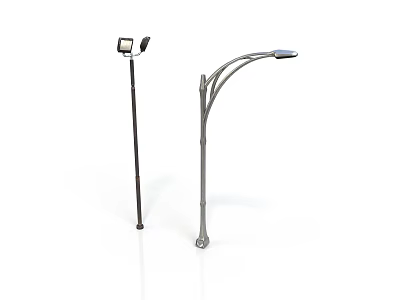 Modern Outdoor Street Light Structures With Straight Pole And Curved Arm Design 3d model