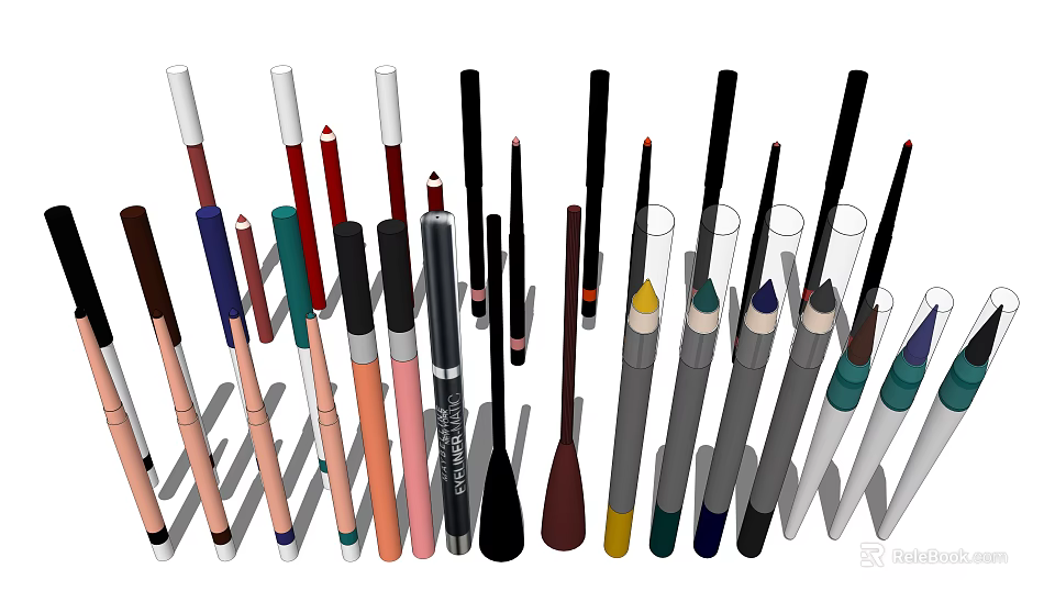 Assorted Colorful Perfume And Cosmetics With Lipsticks Eyeliners And Brushes 3d model 