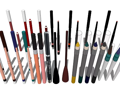 Assorted Colorful Perfume And Cosmetics With Lipsticks Eyeliners And Brushes 3d model