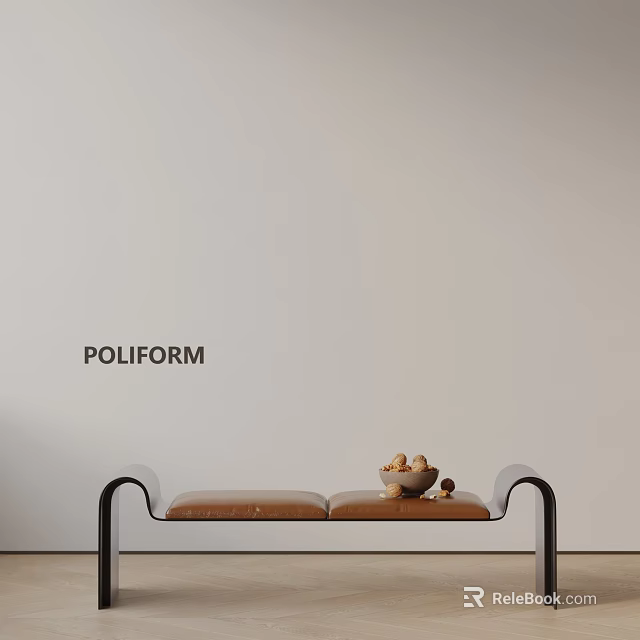 Poliform Modern Leather Sofa Bench With Fruit Bowl On Light Wall Background 3d model