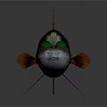 3D Rendered Fish With Transparent Head Green Eyes Red Scales And Orange Fins