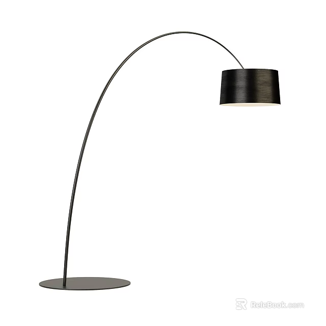 Modern Black Floor Lamp With Arched Metal Stand And Cylindrical Shade 3d model 
