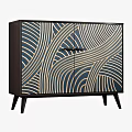 Modern Entryway Console Cabinet Featuring Black And Gold Wavy Pattern Double Doors 3d model