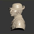 Metallic Bust Sculpture With Hat Beard And Dark Background Reflection