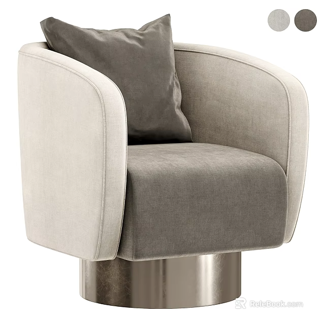 Modern Leisure Chair Upholstered In Light Dark Gray With Armrests And Metal Base 3d model 