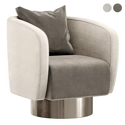 Modern Leisure Chair Upholstered In Light Dark Gray With Armrests And Metal Base 3d model