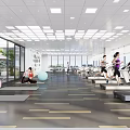 Spacious Fitness Gym With Large Windows Bright Lighting People Exercising On Treadmills And Exercise Balls