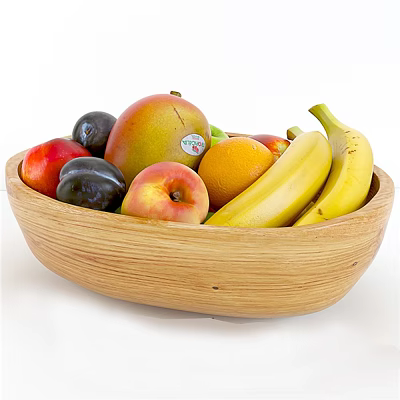 Fresh Assorted Fruits in Wooden Bowl Including Mango Banana Apple Orange and Plums 3d model