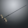 Long Metal Rod With Two Golden Discs On Dark Reflective Background