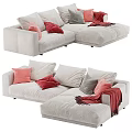 Light Beige Sectional Sofa Interior With Red Pink Gray Pillows And Red Throw Blanket 3d model