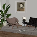 Two Stylish Single Sofas in Cozy Living Room with Blinds Green Plant and Wall Art