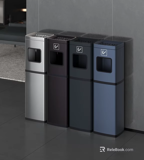Modern Indoor Recycling Trash Bins With Different Colors And Sorted Design 3d model 