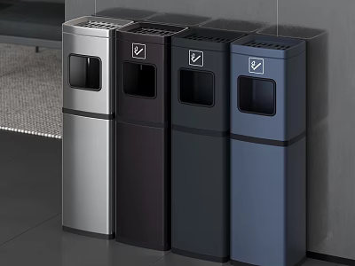 Modern Indoor Recycling Trash Bins With Different Colors And Sorted Design 3d model