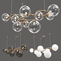 Elegant Modern Chandeliers With Transparent Glass Balls And Golden Metal Rings