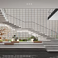 Modern Staircase Design With Glass Railing Lattice Wall Green Plants And Ambient Lighting