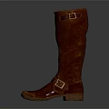 Classic Brown Leather Long Boots with Buckle Strap Design and Smooth Finish