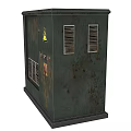 Industrial Green Locker With Rusty Surface Yellow Warning Sign Control Buttons And Ventilation Grilles