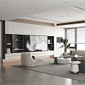 Modern Living Room Interior Design With Black Sofa TV Wall And White Cabinets