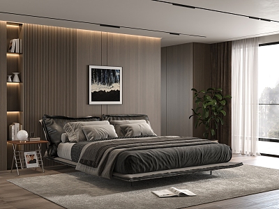 Minotti Double Bedroom Bedside Background Wall Nightstand 3d model