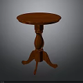 Red Round Wooden Table With Carved Pedestal Base And Three Legs