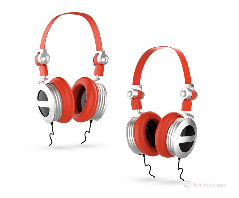 Stylish Red and Silver Over Ear Headphones With Modern Design And Audio Quality 3d model 