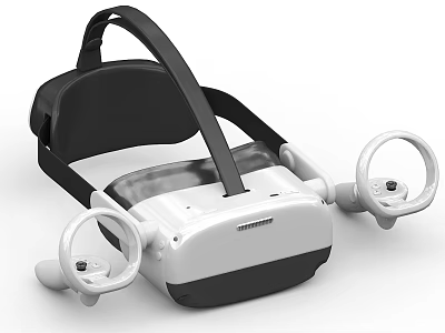 Modern VR Headset With Dual Controllers And White Black Ergonomic Strap For Digital Use 3d model