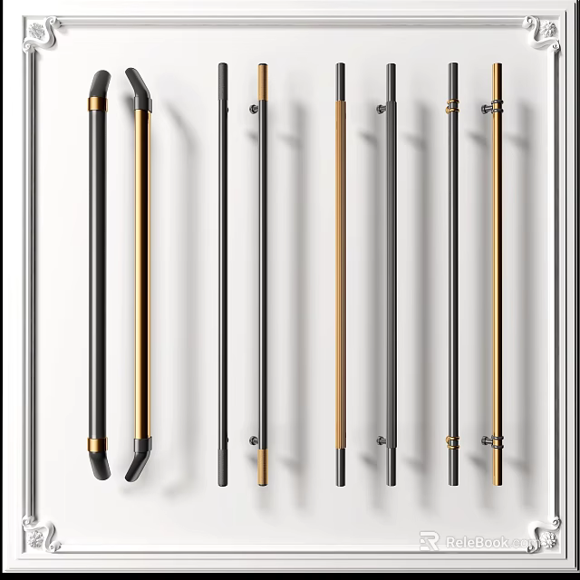 Stylish Metal Cabinet Handles In Black And Gold Modern Design For Furniture 3d model 