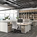 Modern Public Office Space With Open Layout Workstations Office Chairs Computers Storage Cabinets Windows Plants 3d model