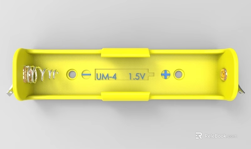 Yellow UM4 1.5V Battery Compartment With Spring Contacts And Plastic Casing 3d model 