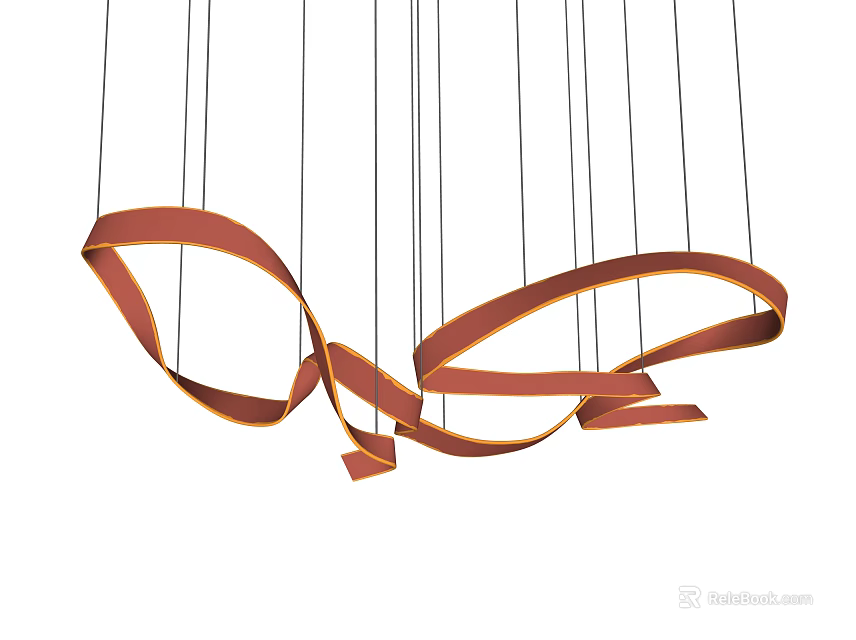 Modern Orange Ribbon like Suspended Chandelier with Contemporary Design Structure 3d model 