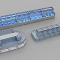 Multiple Aquarium Tanks In Long Rectangular And Circular Shapes With Clear Water Fish And Decorations 3d model
