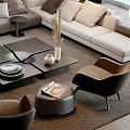 Modern Sectional Sofa and Coffee Table Set with Plush Cushions Accent Chairs and Decorative Items