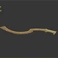 Curved Golden Scimitar Weapon With Green Accents And Reflection On Dark Background
