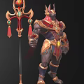 Man In Mythical Warrior Attire With Ornate Golden Red Armor And Gemstone Decorated Weapon