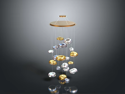 Modern Decorative Chandelier With Wooden Top And Hanging Gold Silver Orbs 3d model